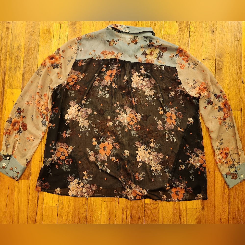Floral Button Down Shirt in Cream and Brown - Picture 2 of 13